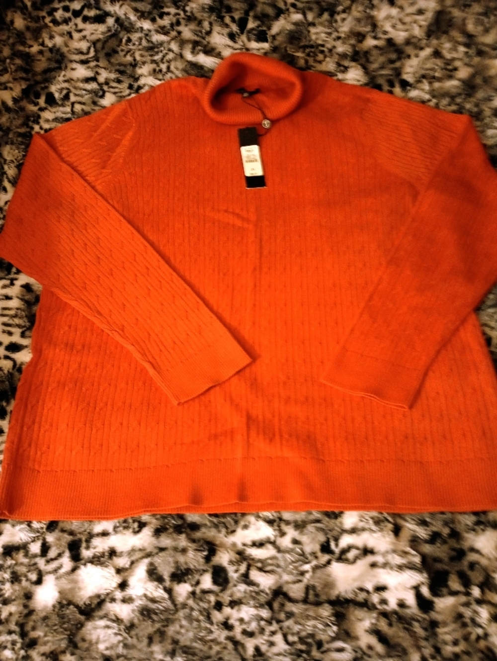 NWT Classic Burnt Orange Turtleneck 100% Pima Cotton Cable-Knit Sweater
